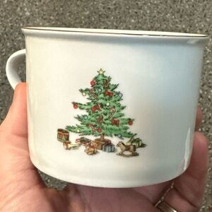 Vintage Tienshan Holiday Hostess Cup and Saucer Christmas Tree with Gold Trim